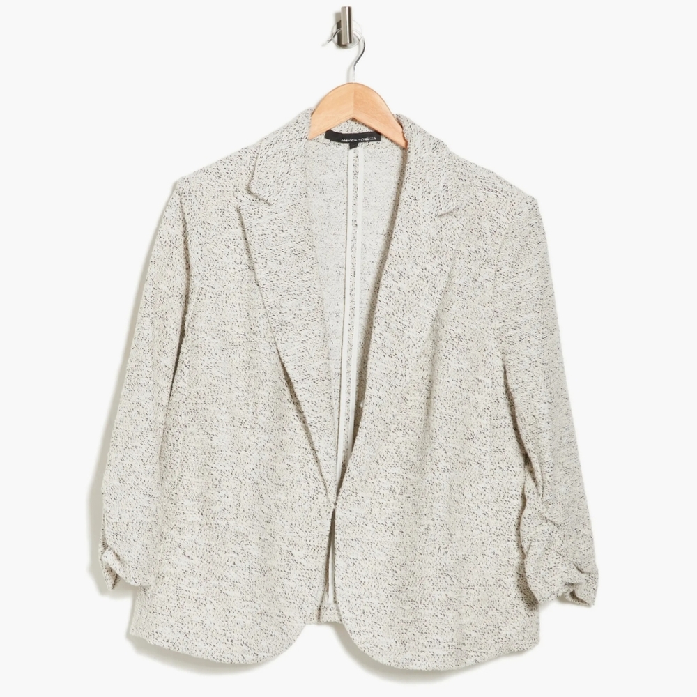 Amanda & Chelsea Ruched Three Quarter Sleeve Blazer, Grey/White, XL